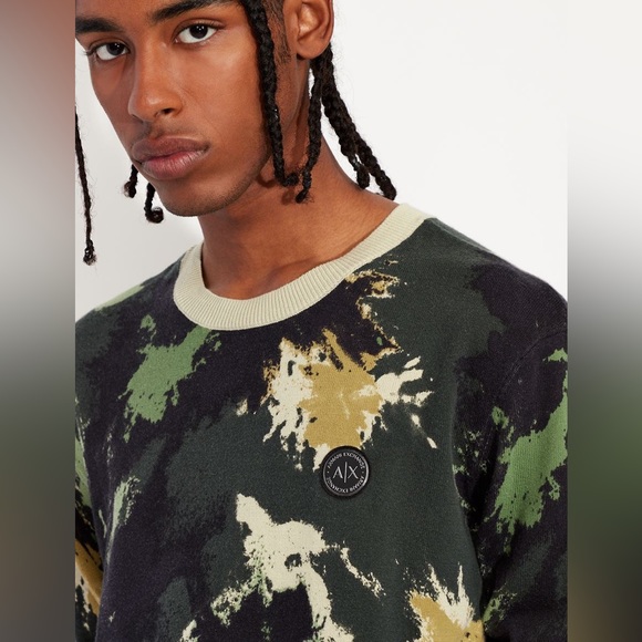 Armani Exchange  CAMOUFLAGE ORGANIC COTTON SWEATER - Picture 1 of 8